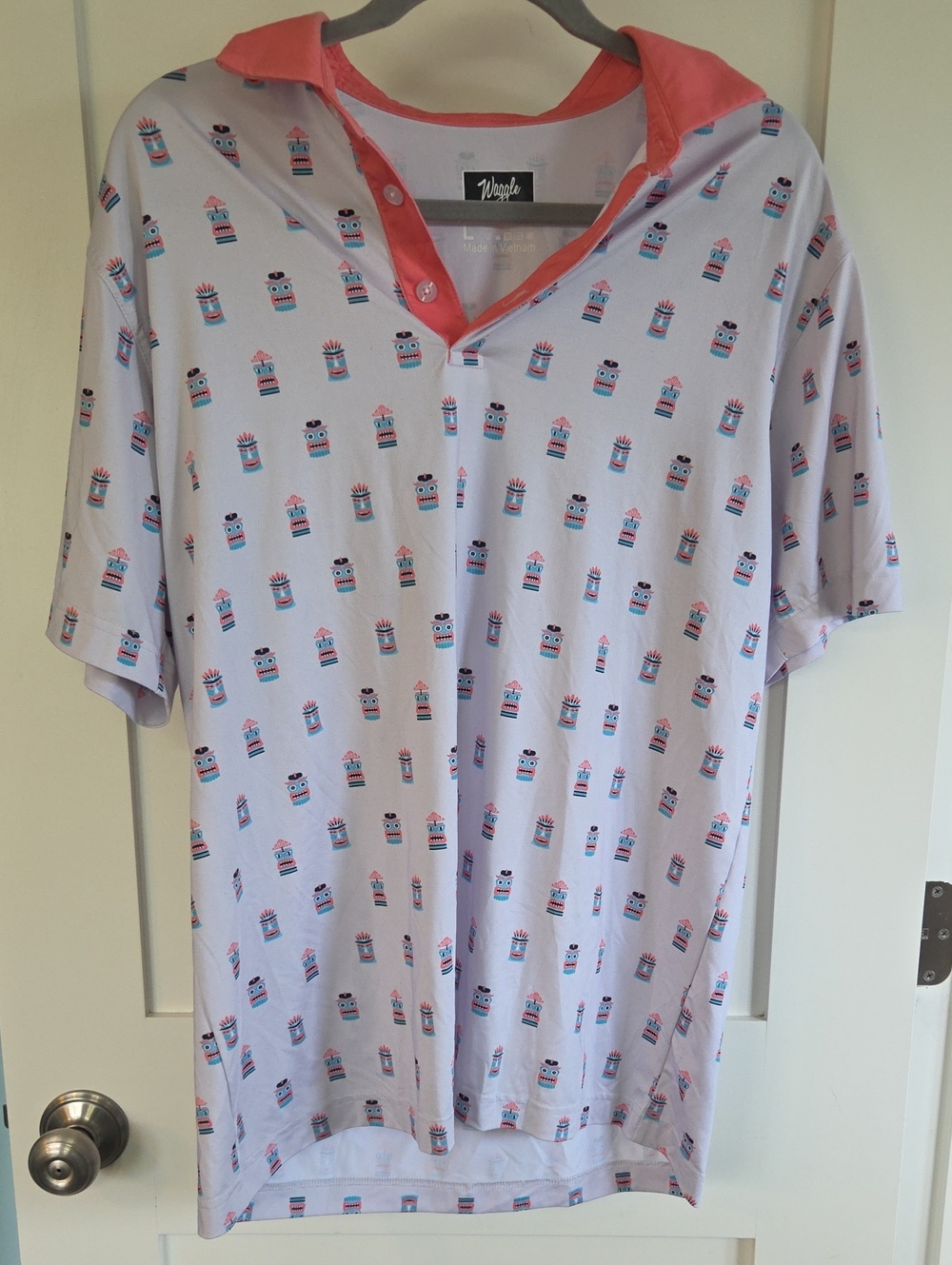 Wrigley Lavender Polo with Coral Trim and Mini Print - Picture 1 of 5